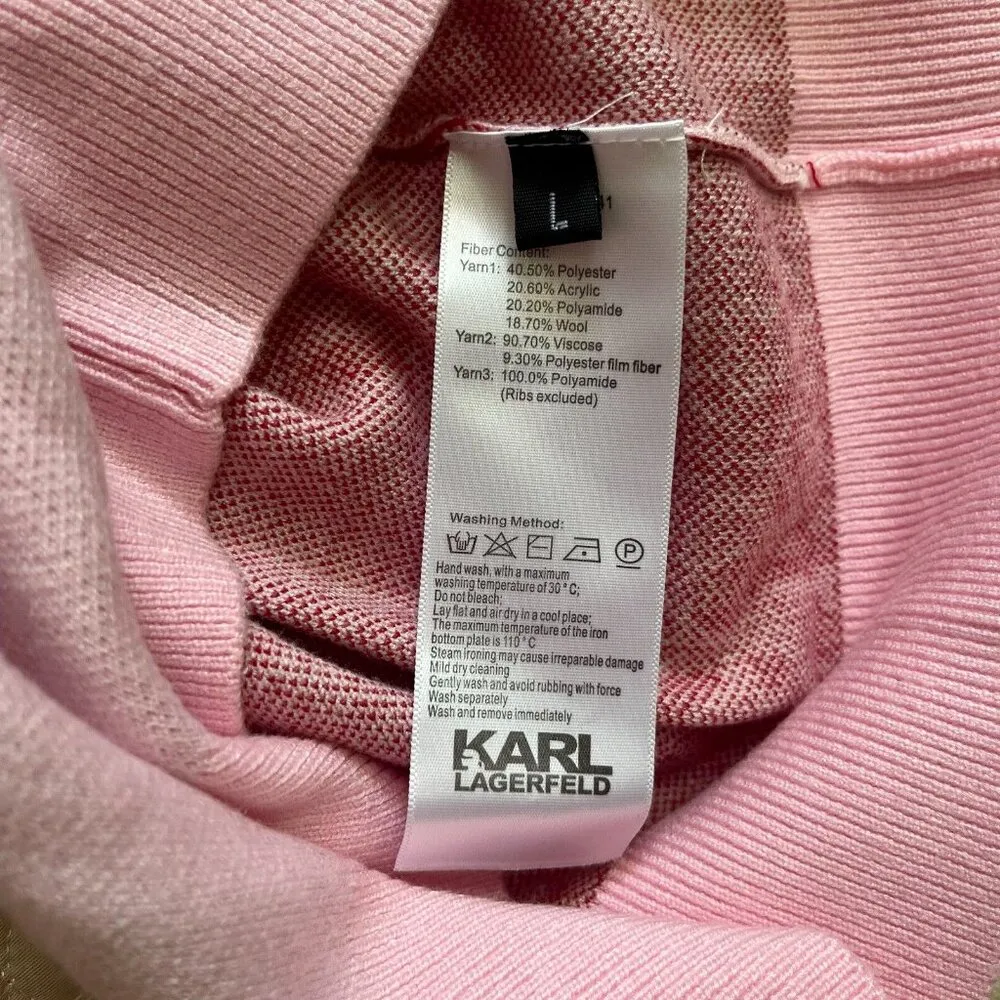$399 NWT Karl Lagerfeld Women Pink Logo Cardigan Sweater Jacket Rhinestone Heart - Image 12