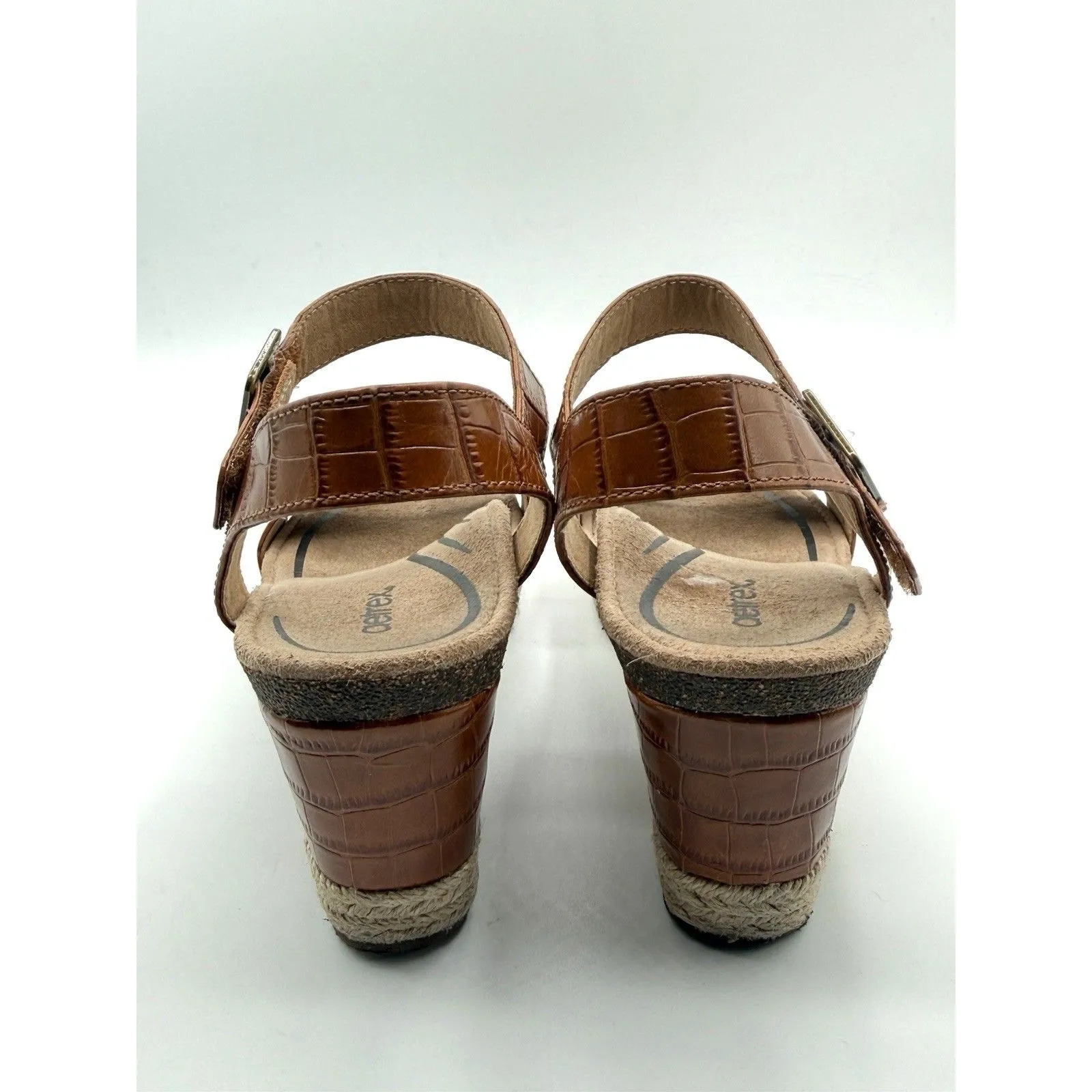 Aetrex Sydney Wedge Espadrille Sandal Brown Croc Leather Women's US 9 EUR 40 - Image 3