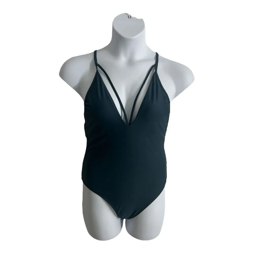 Xhilaration Swimwear One Piece Halter Green Size L Strappy Solid Color Beach - Image 11