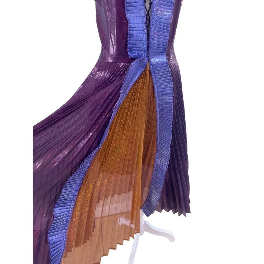 Delfi Collective Metallic purple block color Lace Up Dress medium made in USA - Image 10