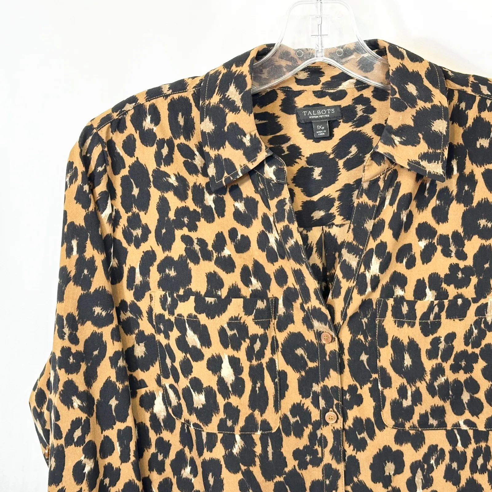 Talbots Plus Size 1XP Top Leopard Print‎ Button Down Long Sleeve Mob Wife 408 - Image 3