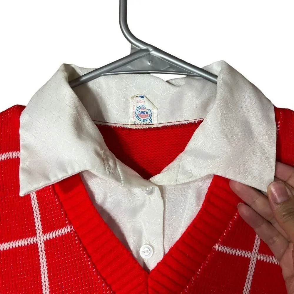 ‎Vintage Women’s collared Red White Sweater Size Large Red - Image 4