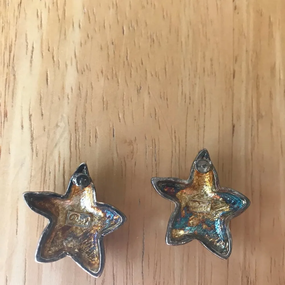 Starfish Earrings Pierced Posts Metal Beach VTG Silver - Image 8