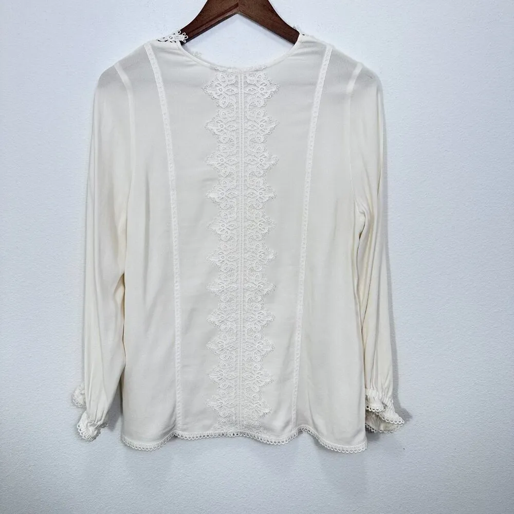 Soft Surroundings Cream‎ Crochet V Neck Romantic Feminine Blouse Petite Small - Image 2
