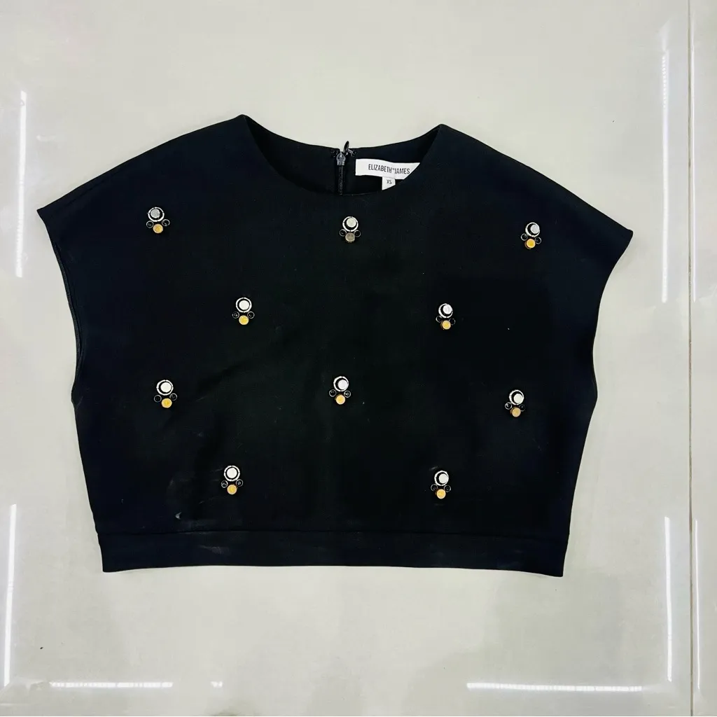 Elizabeth & James Colton Black Embellished Crop Top Size XS - Image 4