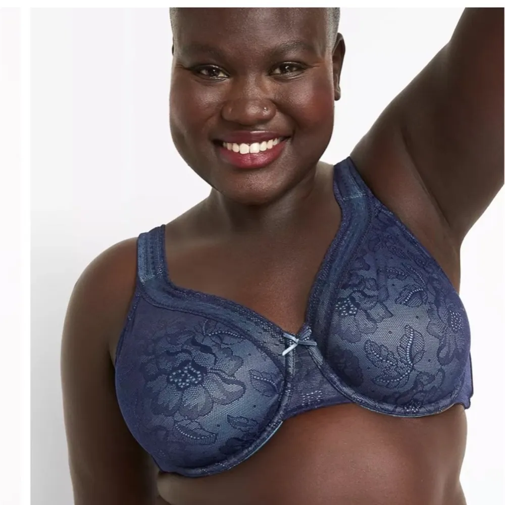 Cacique Modern Lace Covered UL FC Blue (Teal) Lace Pink Underlay Bra 34F - Image 8