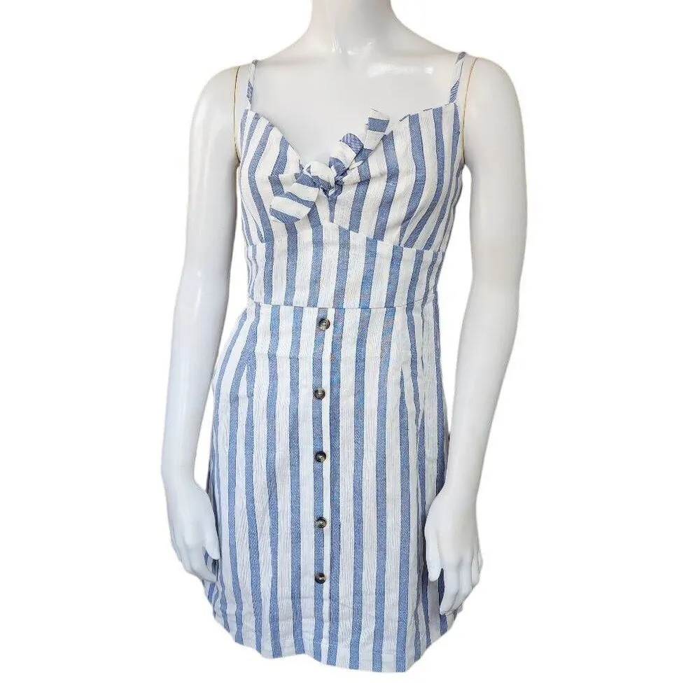 Derek Heart Blue & White Striped Spaghetti Strap Knot Front Dress (M) - Image 2