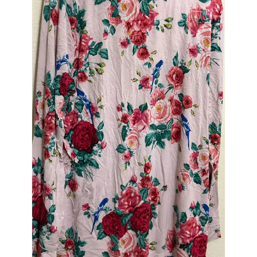 Soma Size Large Pink Floral Pajama Top Long Sleeve Cooling Rayon Button Front - Image 9