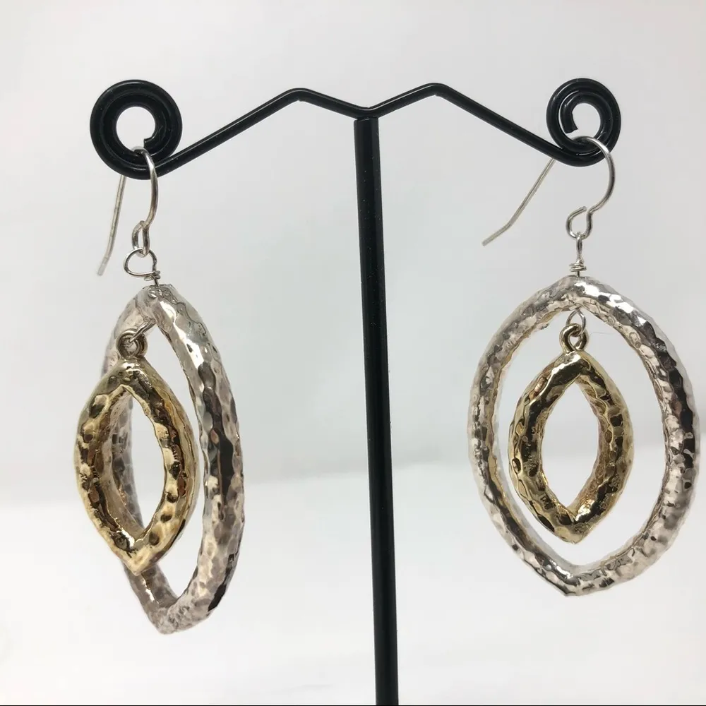 sterling silver dual tone hammered earrings - Image 5