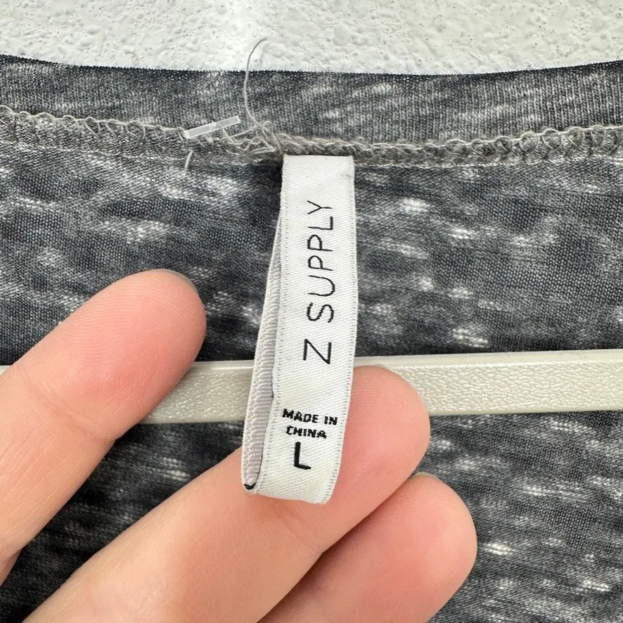 Z Supply Grey Marled Burount V Neck Long Sleeve Pocket T Shirt Top Womens Size L - Image 4