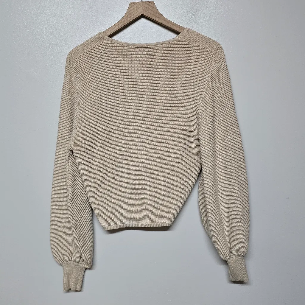 FINDERS KEEPERS Serafina Knit Sweater Beige Ribbed Pullover V-Neck Sz 02 XS - Image 5