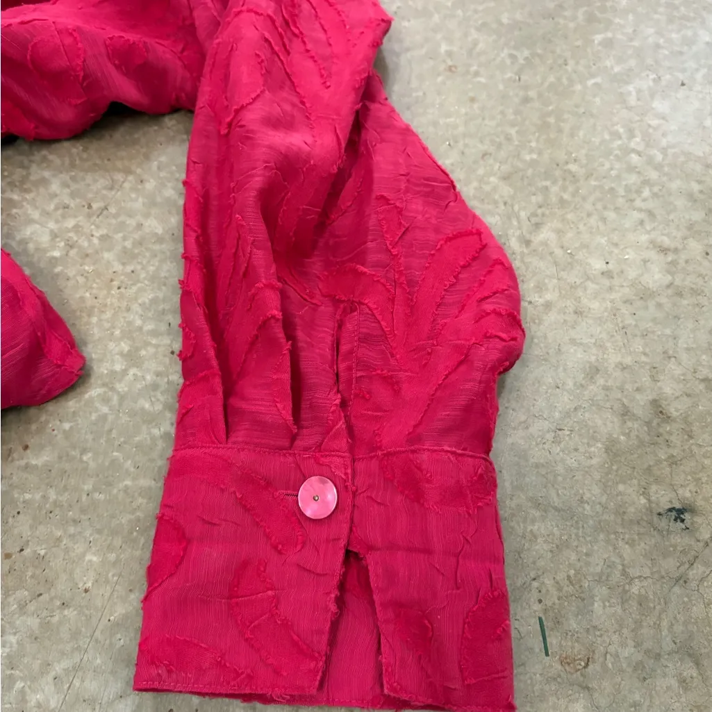 Coldwater Creek Elegant Red Top With Mesh Cut Out Design and Big Cuff Sleeves - Image 5