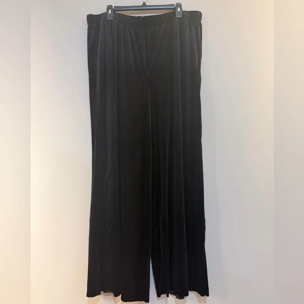 Zenana Velvet Black High Rise Stretchy Pull On Wide Leg Pants Raw Hem 2X New - Image 4