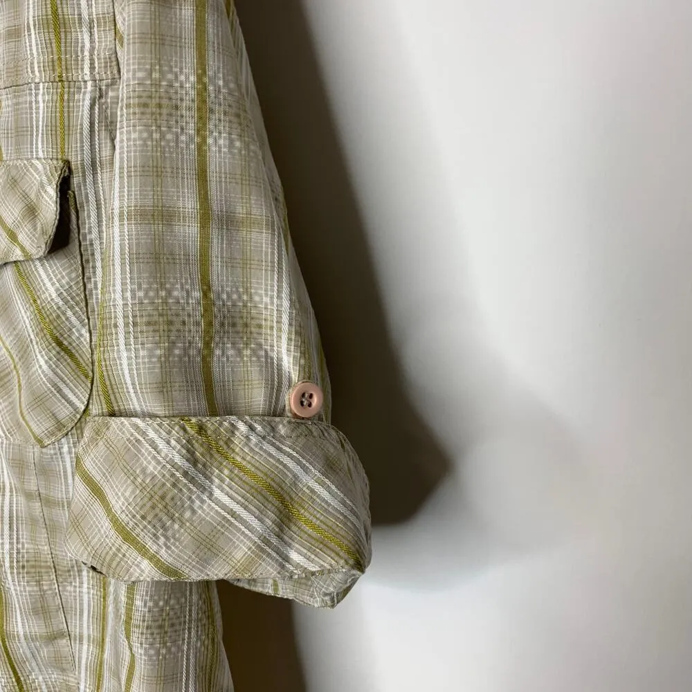 Alpine Design Tan Plaid Short Sleeve Top Sz Large - Image 3