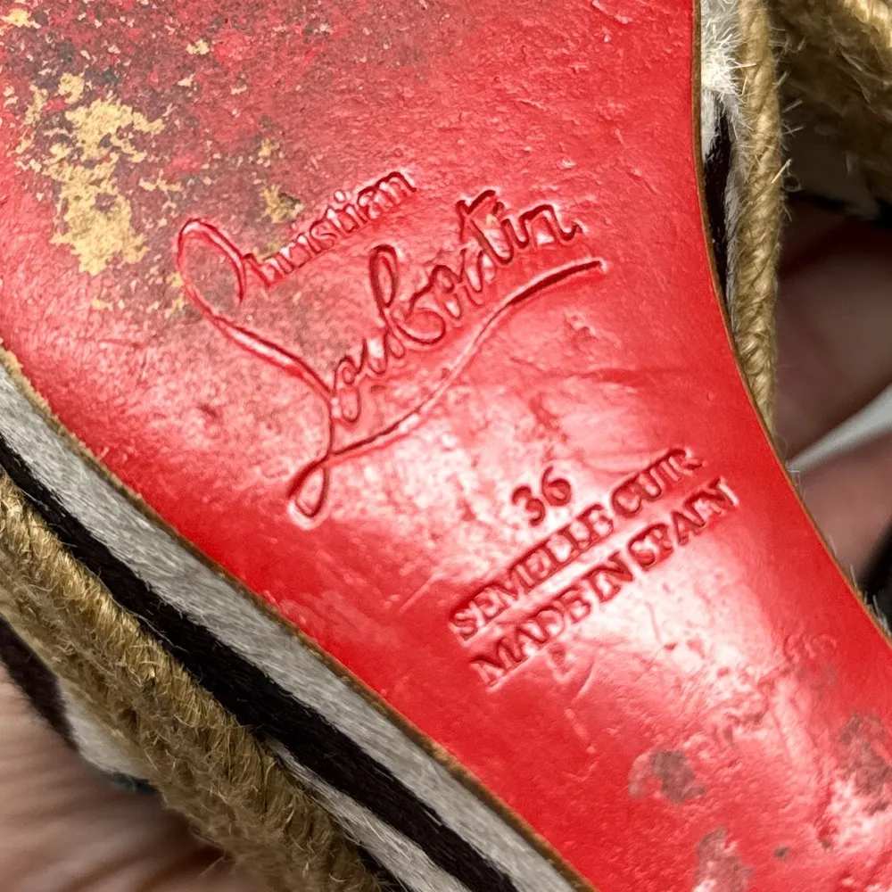 Christian Louboutin Tigresse 120 Zebra Pony Calf Hair Platform Wedge Sandals 36 - Image 10