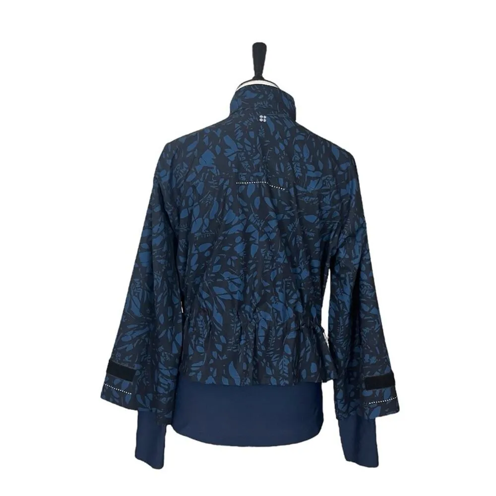 Sweaty Betty Fast Track Running Jacket Blue Leaf Scatter Print Women Size Small - Image 8