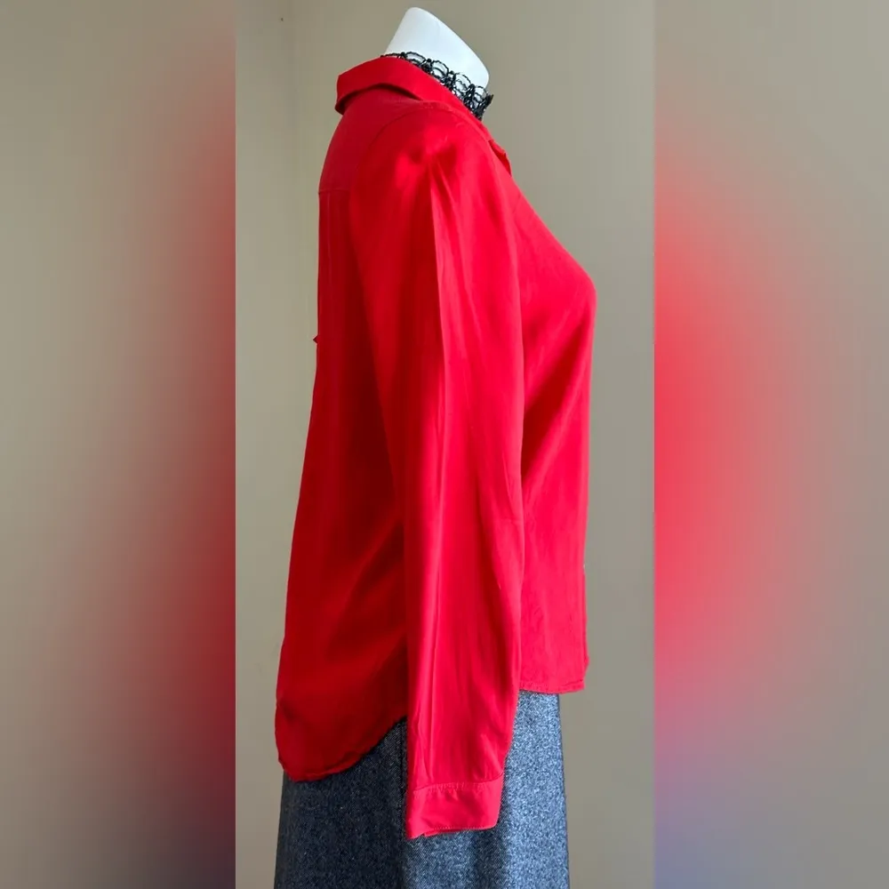 Calvin Klein Jeans Red Button Down Collar Blouse Metal Buttons 1 Pocket Sz M. Size M - Image 4