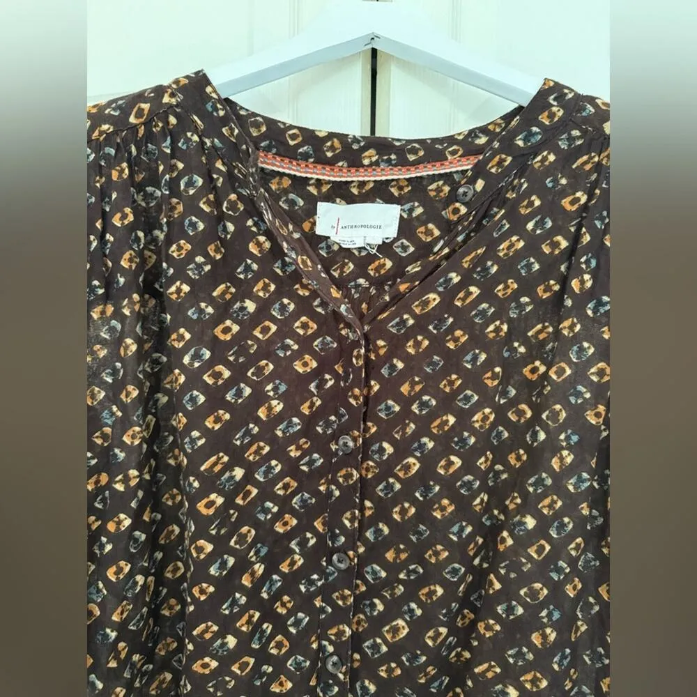 Anthropologie Pamela Brown Motif Long Sleeve Blouse Balloon Sleeves Size Medium - Image 5