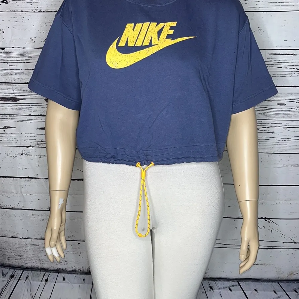 Nike Size 2X Blue w/ Speckled Logo Drawstring Waist Pullover Crop Sweatshirt - Image 3
