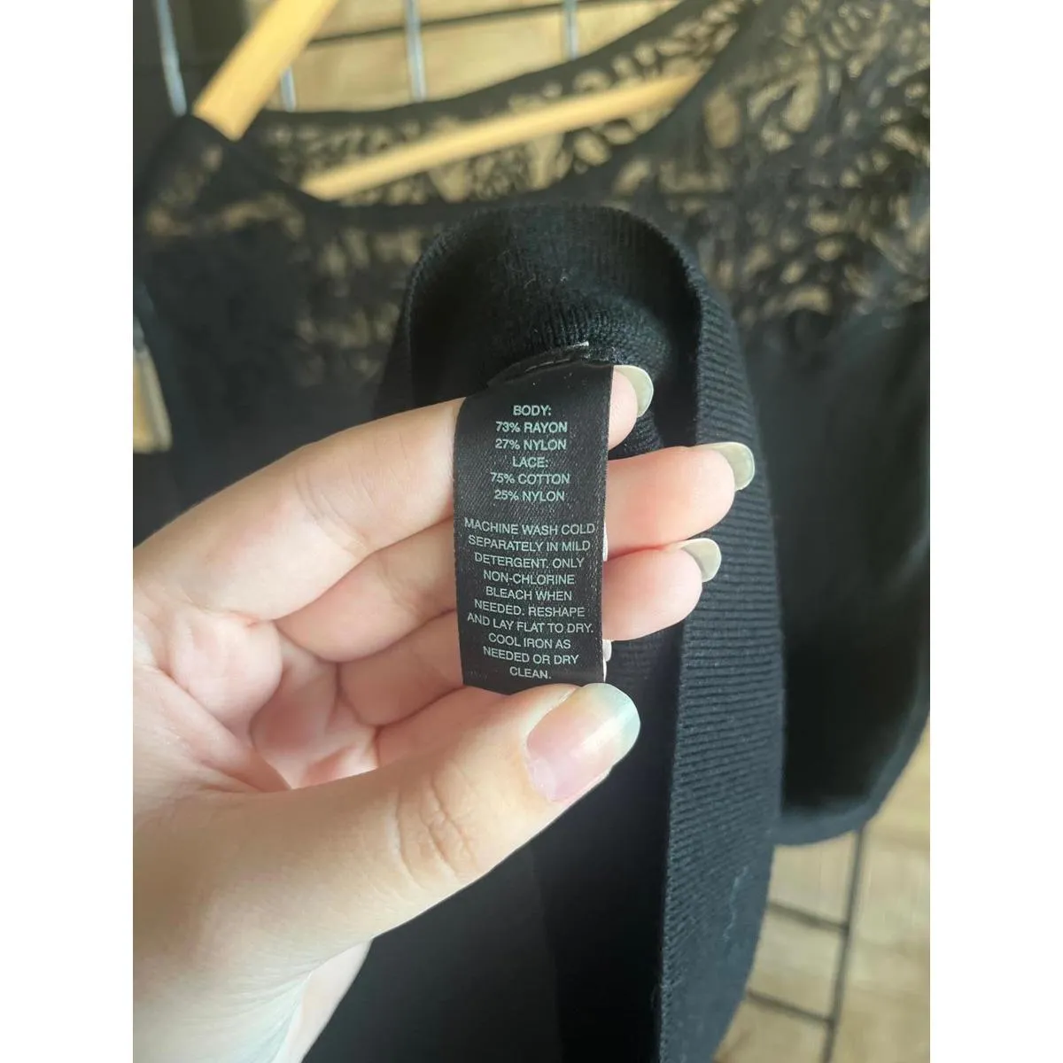 WHBM Womens Top Size Small Black Lace Neckline Cap Sleeve Cute Goth - Image 4