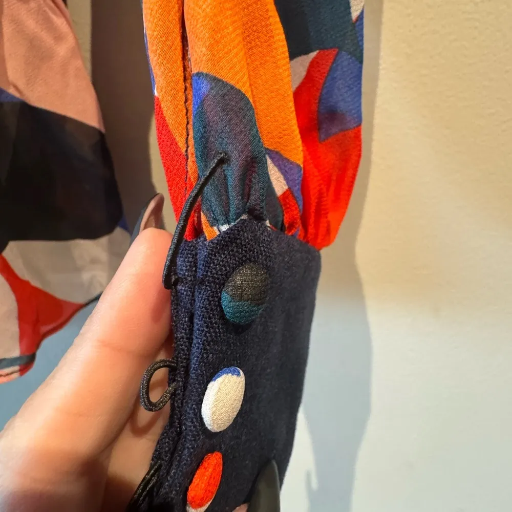 PatBO NWT Moscow Abstract Ruffle Belted Blouse size 6 Blue - Image 5