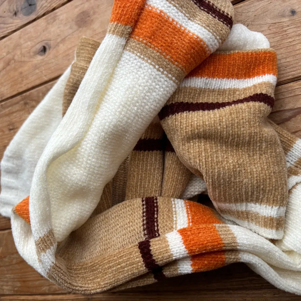 Stitches in Time Striped Knit Scarf in Cream and Orange - Image 4