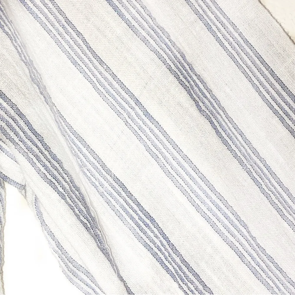 Marti Cayman White/Blue Stripe Long Peasant Sleeve Linen Button Front Top - Image 11