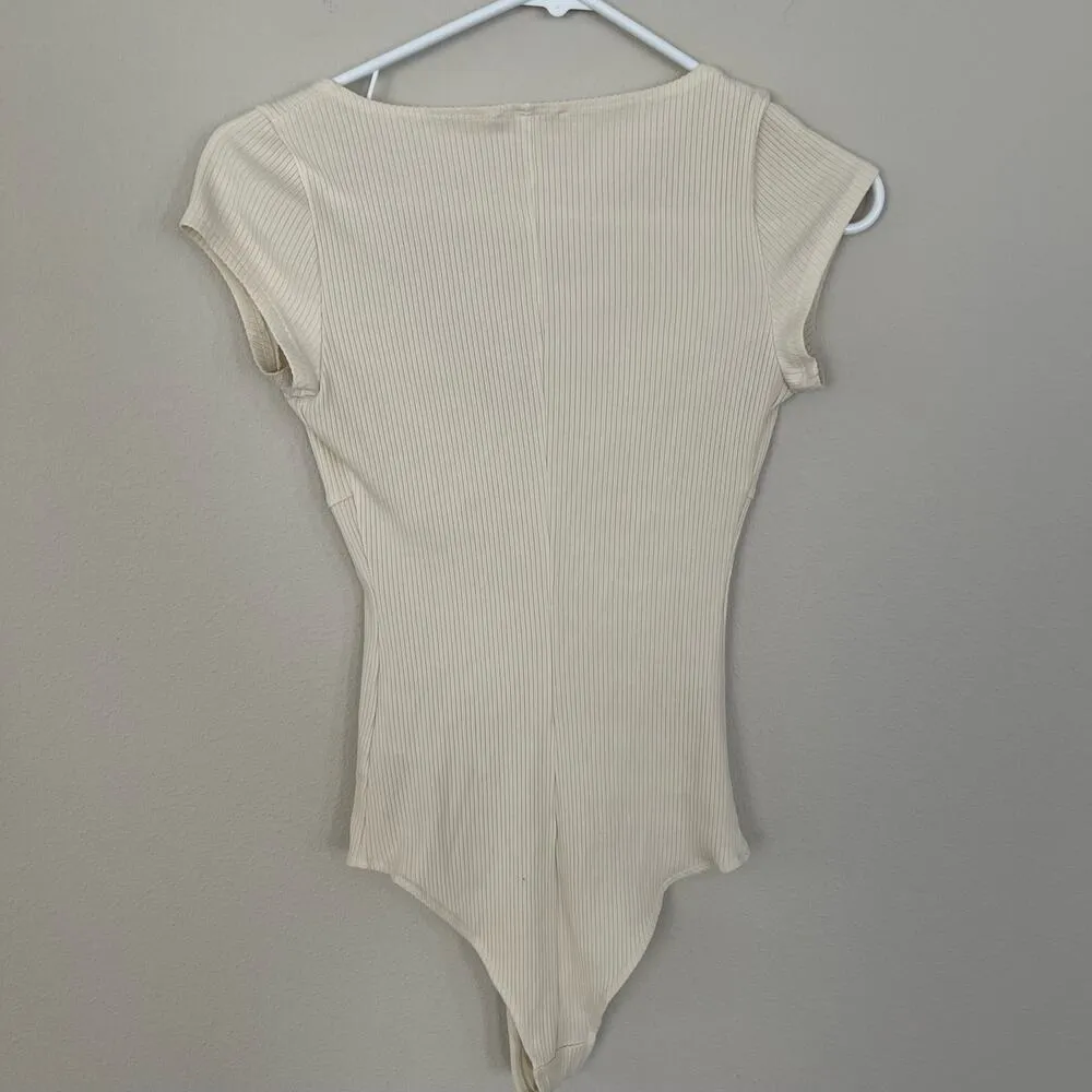 Reformation Marten Ivory Ribbed Scoop Bodysuit Buttons (S) - Image 5