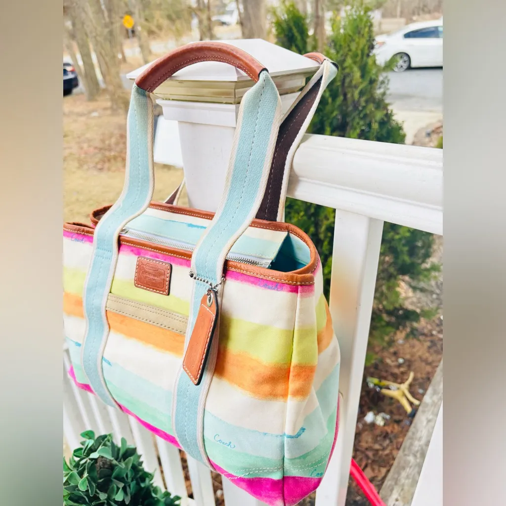 COACH Hamptons Watercolor Striped Tote Bag - Image 11
