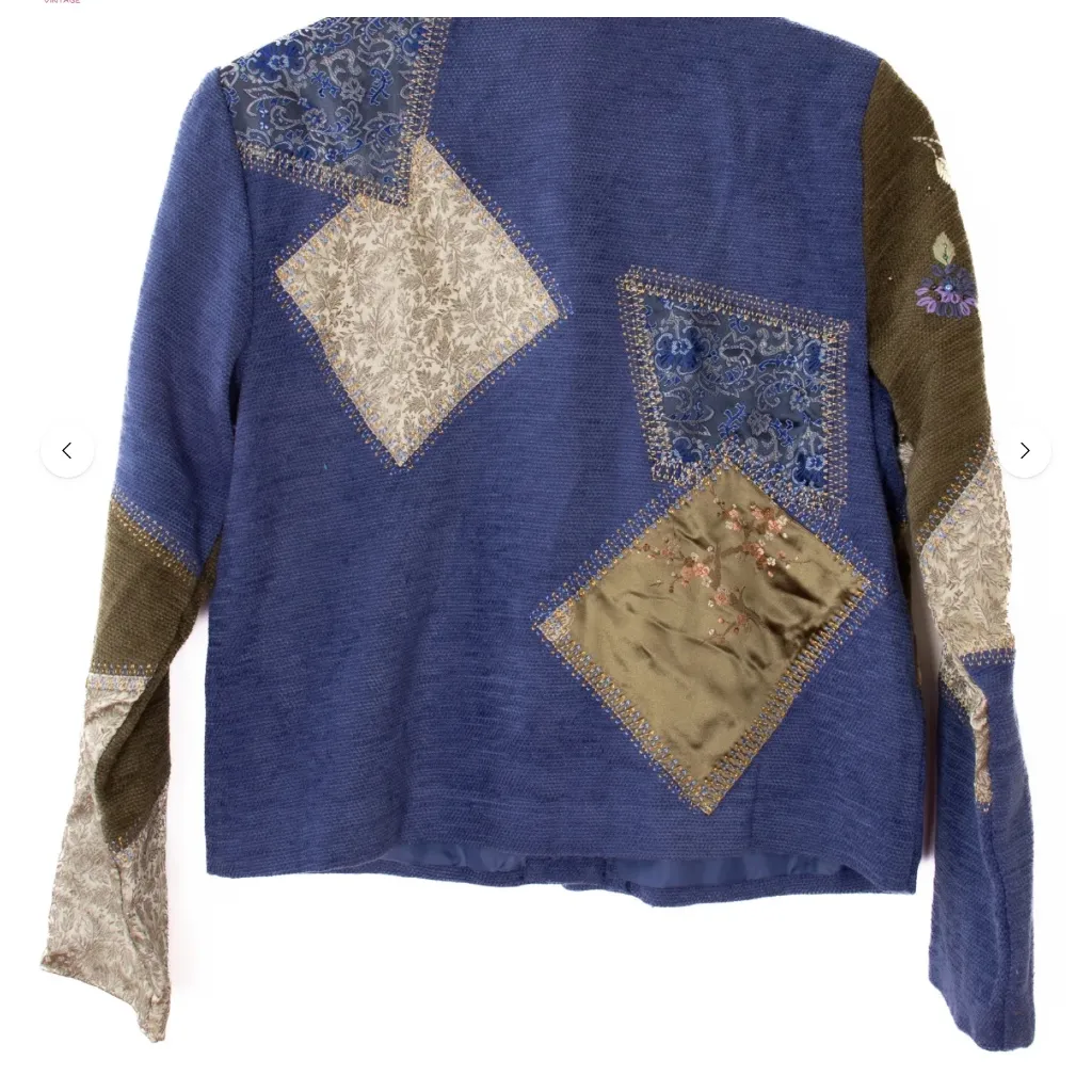 Womens Vintage Napa Valley Petites Blue Patchwork Beaded Multimedia Jacket lg Size undefined - Image 7