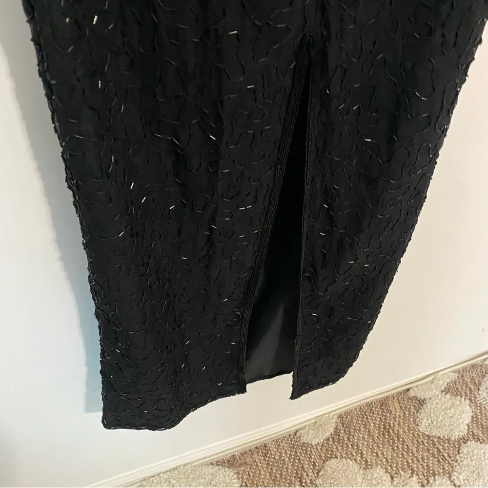 Laurence Kazar Vintage Black Silk Fully Beaded Maxi Dress size Small - Image 9