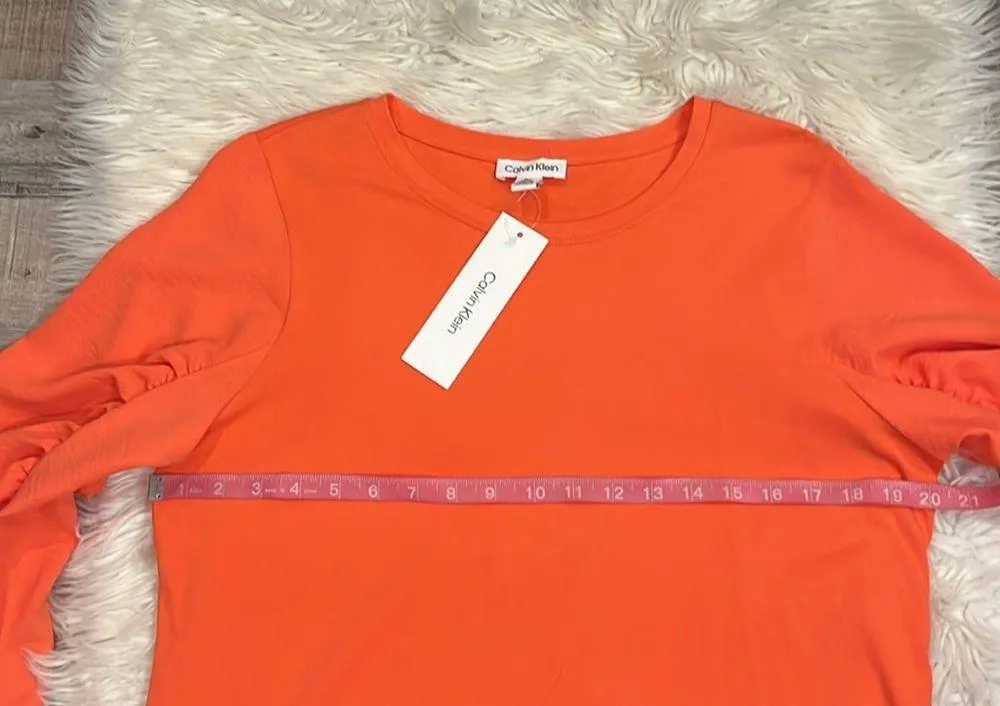 NWT Calvin Klein stretch knit top with ruched chiffon sleeves M - Image 8