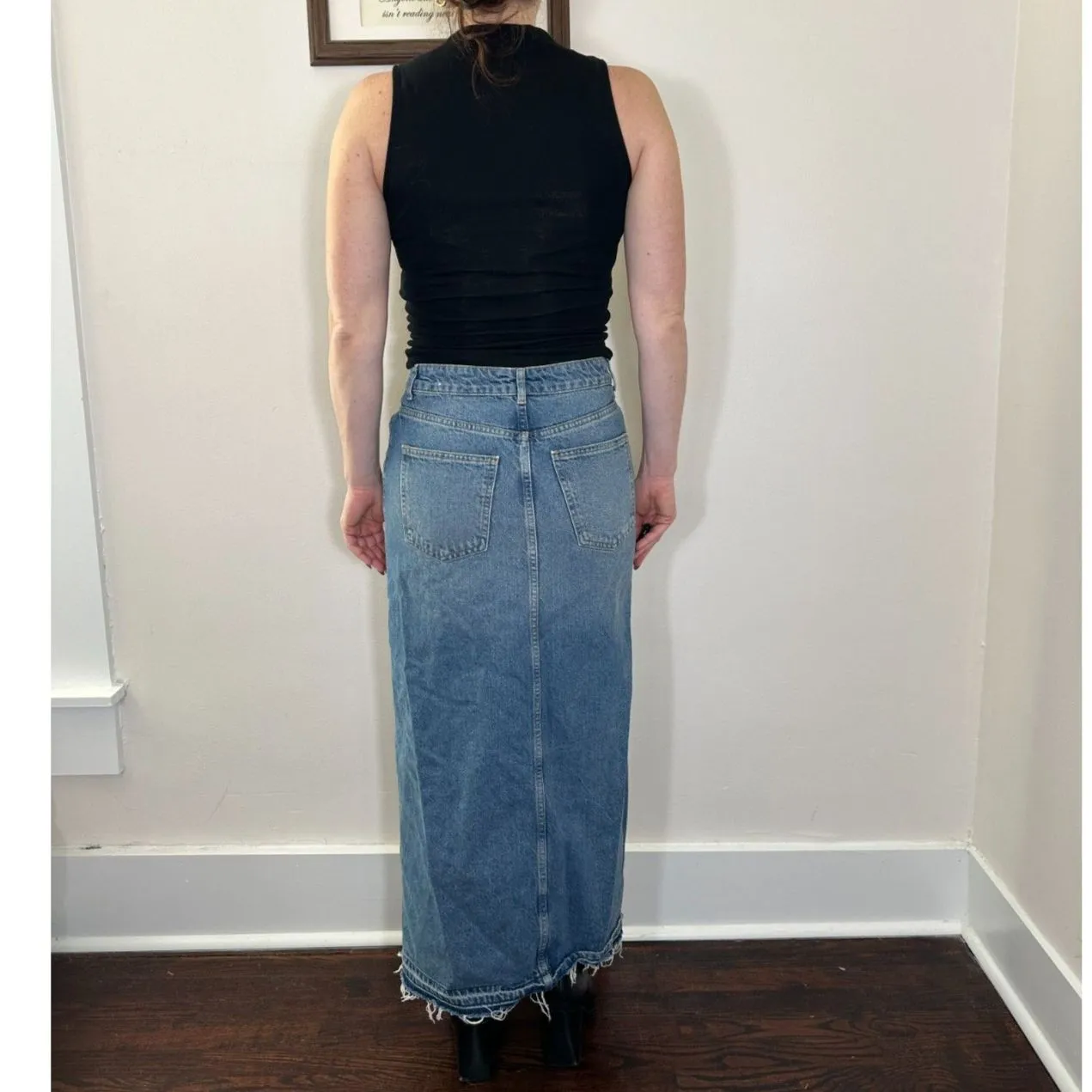 MNG Denim Midi Skirt with Slit Size Small Blue - Image 5