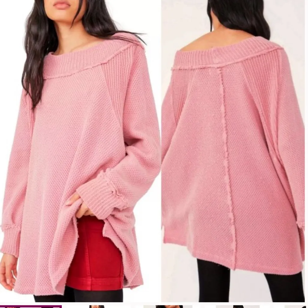 We The Free Size M Oversized Waffle Knit Thermal Sweater Rose Pink Comfy Baggy - Image 7