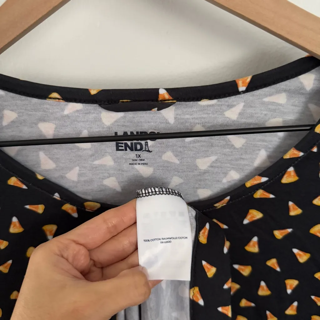 Land's End 1X Candy Cane Nightgown Sleep Black Novelty Halloween Festive Cotton - Image 3