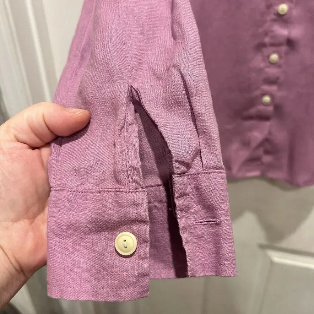 Investments Gold Label Purple No Iron 100% Linen Button Down Shirt Top Women’s 6 - Image 4