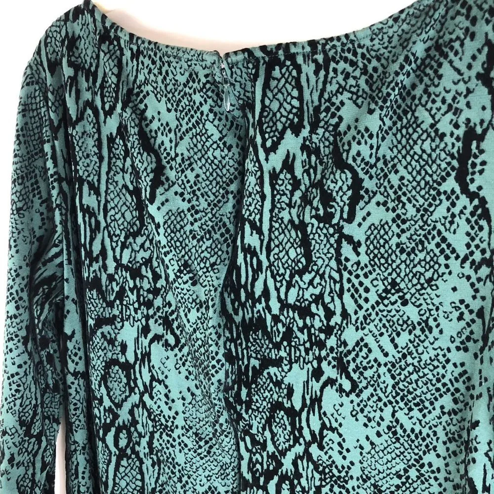 Hutch Womens Tunic Shirt Blouse Animal Print Crew Neck 3/4 Sleeve Green L - Image 3