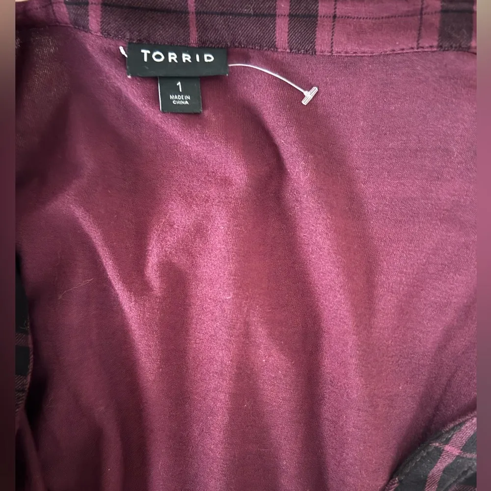 Torrid Womens Plaid Front Button Long Sleeve Shirt Dress Purple Size 1  NO BELT - Image 5