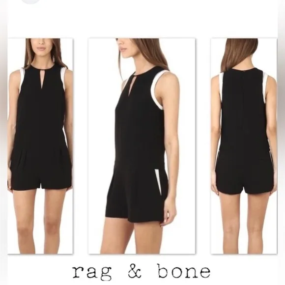 Rag & Bone Lana Leather Trim Black Romper - Image 2