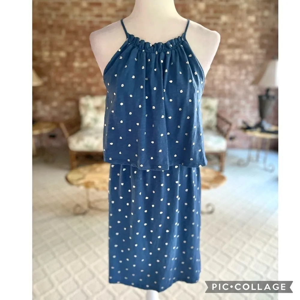 Loft Dress Halter Tiered Silver Polka Dot Blue Mini S Party Garden Sundress - Image 2