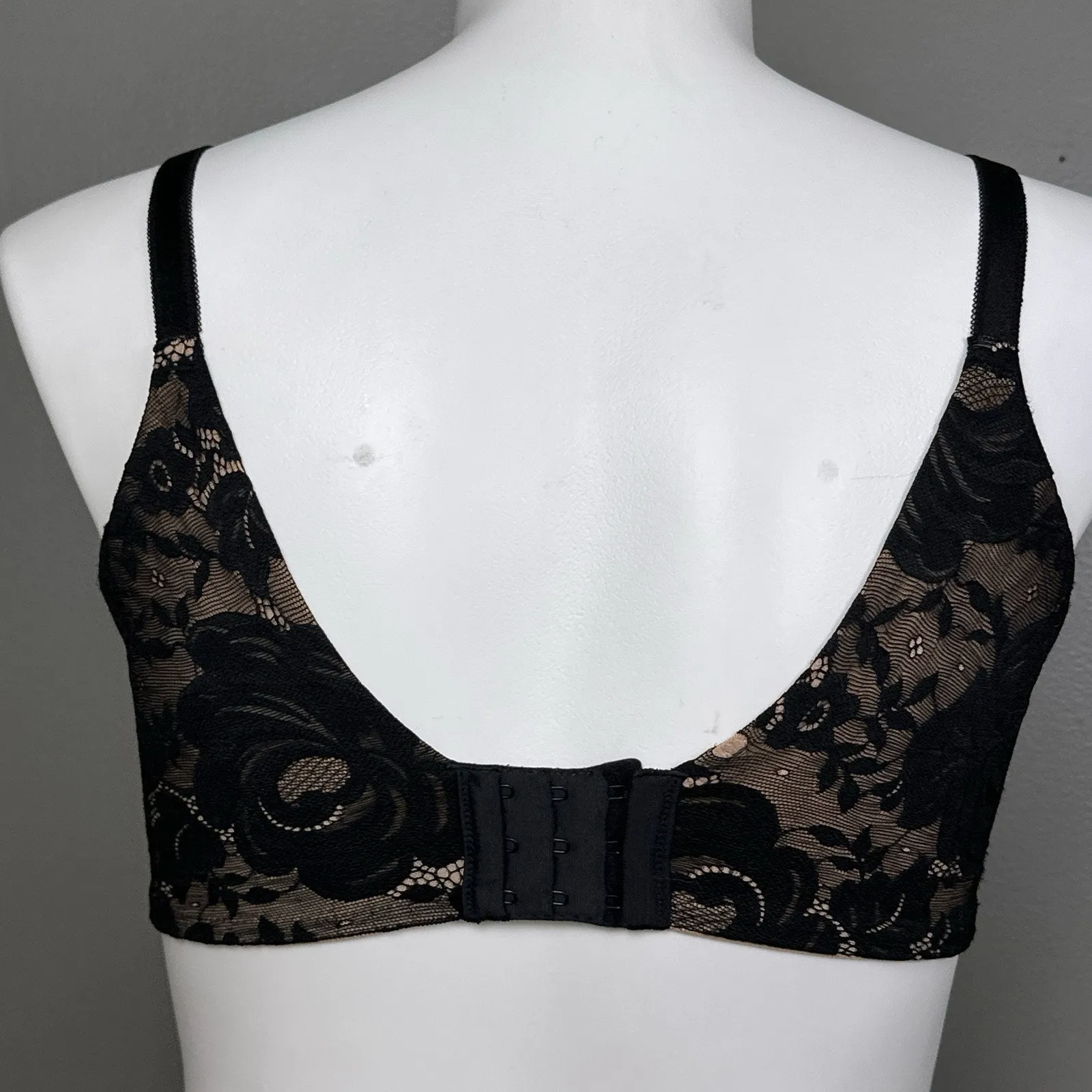 Torrid Balconette Lightly-Lined Bra Size 38D Black Lace Overlay Beige Underwire - Image 5