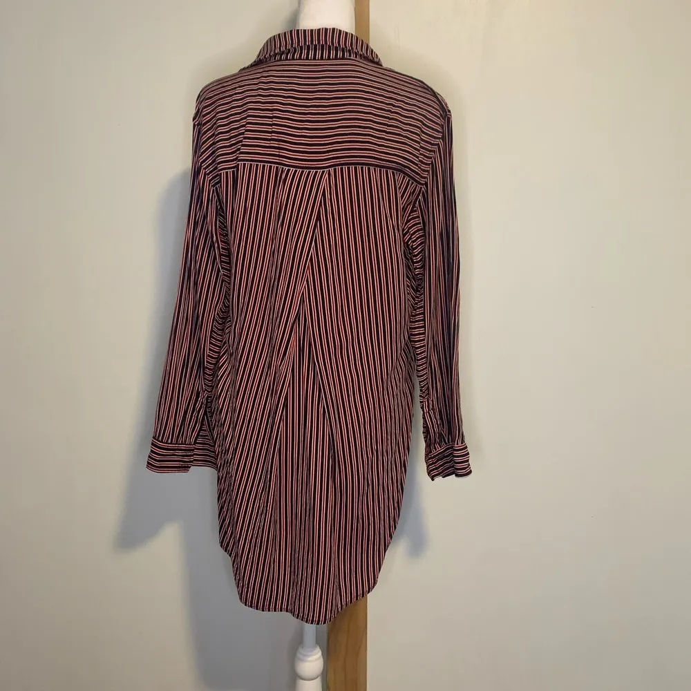 Maeve Anthropologie Adelaide red & navy blue striped button down shirt size S - Image 3