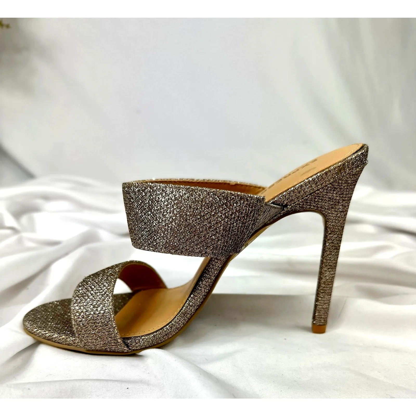 Express Shimmery Slip On Open Toe Pump Bronze/Silver 7 - Image 4