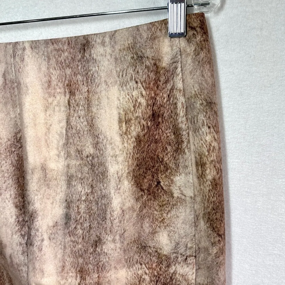 Catherine Malandrino Pencil Skirt 8 Beige Brown Print Lined Back Slit Zipper New - Image 2