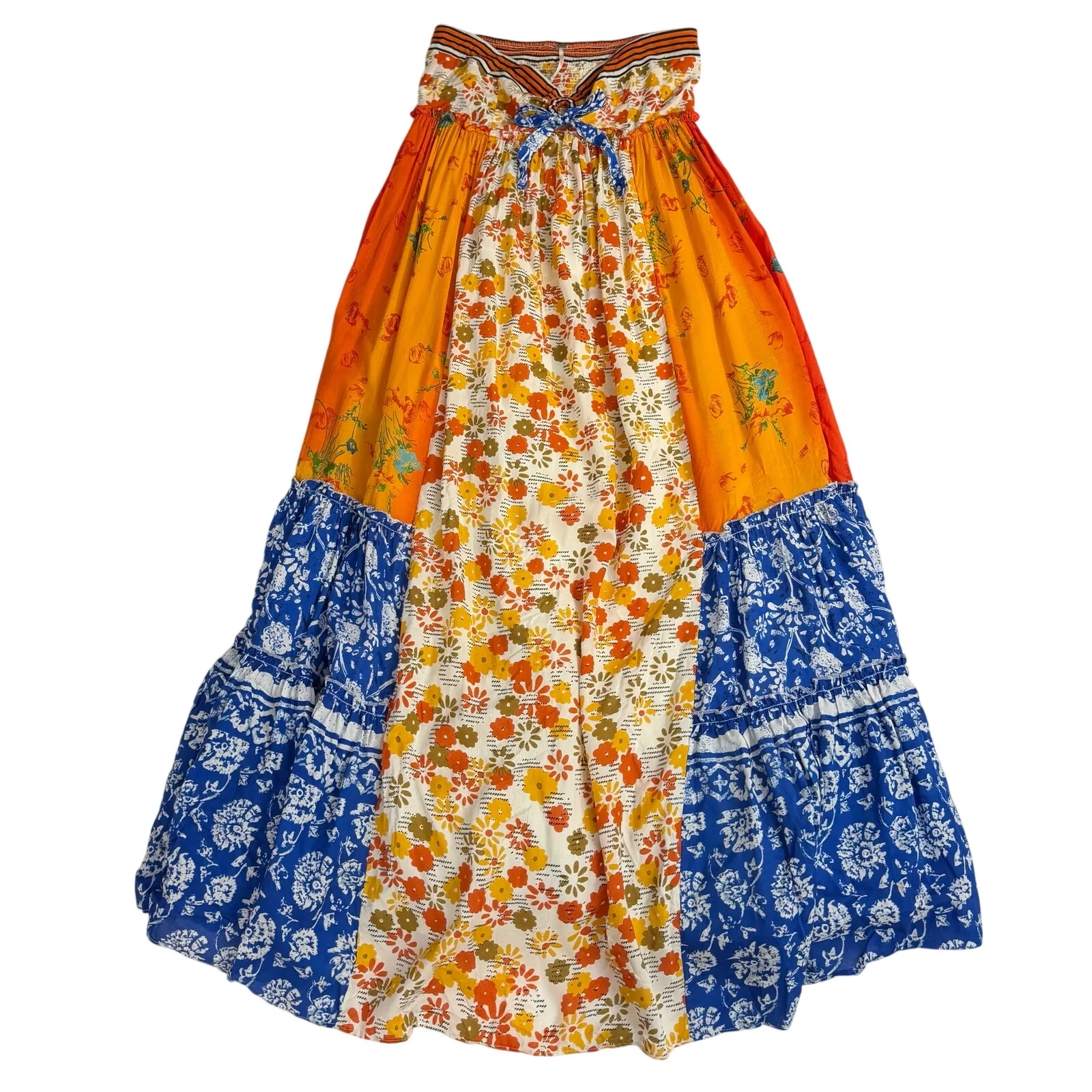 Free People Golden Dreams Strapless Maxi Dress Blue & Orange Floral New Small - Image 7