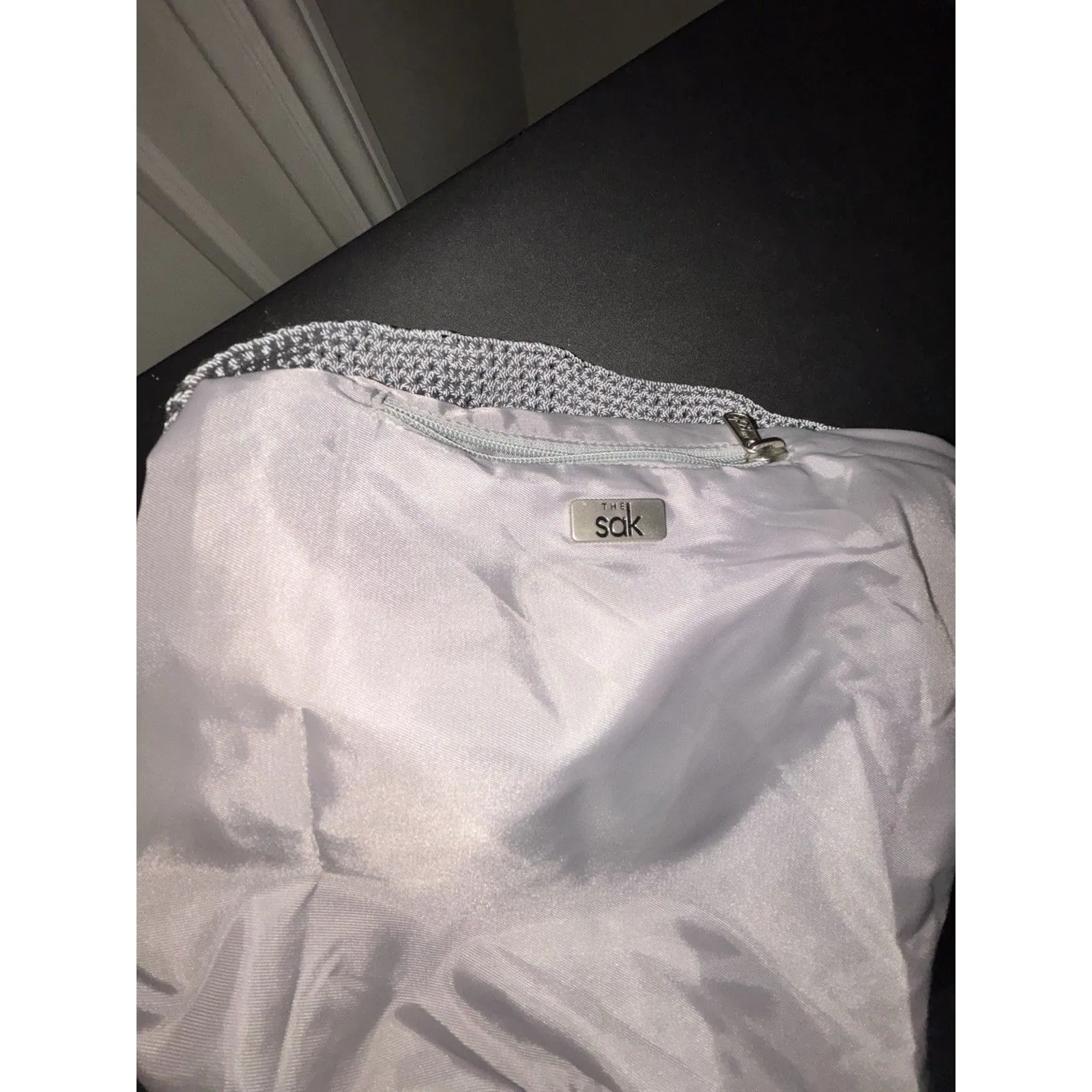 The Sak Bohemian Gray Crochet Drawstring Backpack Bucket Bag Purse - Image 12