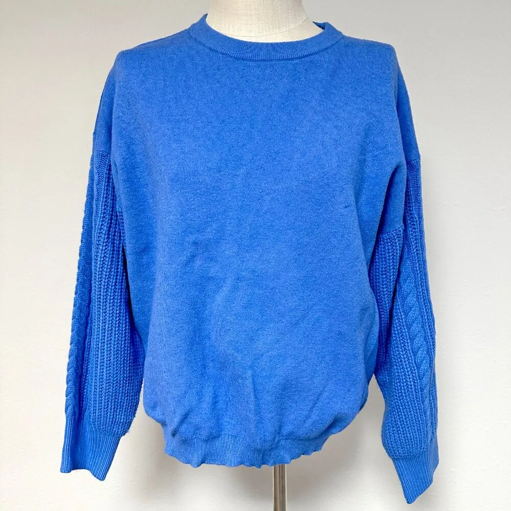 Zesica Cable Knit Sleeve Sweater Blue Size L - Image 3
