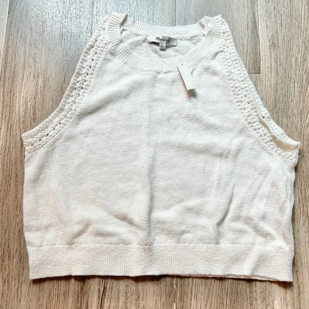 Madewell Crochet-Trim Crop Sweater Tank in Lighthouse White Size XS NWT - Image 6