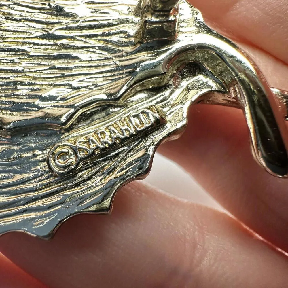 Sarah Coventry Wooded Beauty Autumn Fall Leaf Brooch Pin Gold Tone / Brown - Image 8