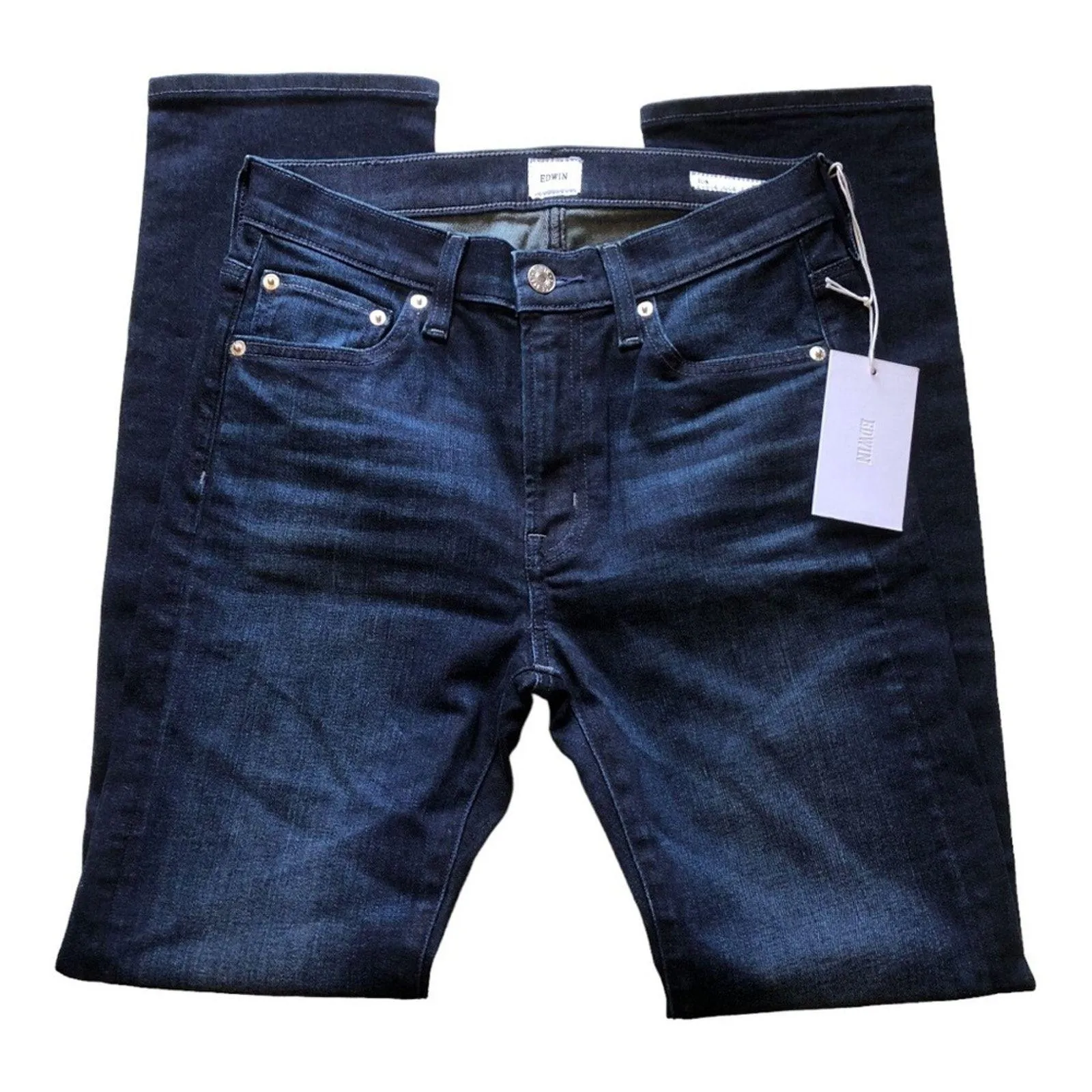 Edwin NWT Elin Relaxed Straight Leg Mid Rise Jeans Dark Indigo Legend Size 24 Blue - Image 7
